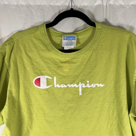 Champion Crop Top Women's Large Green Short Sleeve Crew Neck 100% Cotton - Picture 2 of 10